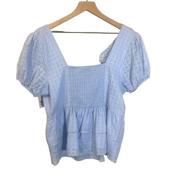 SO NWT Light Blue Ruffle Tiered Eyelet Blouse Milkmaid Flutter Top Sz KL Juniors - Picture 12 of 12